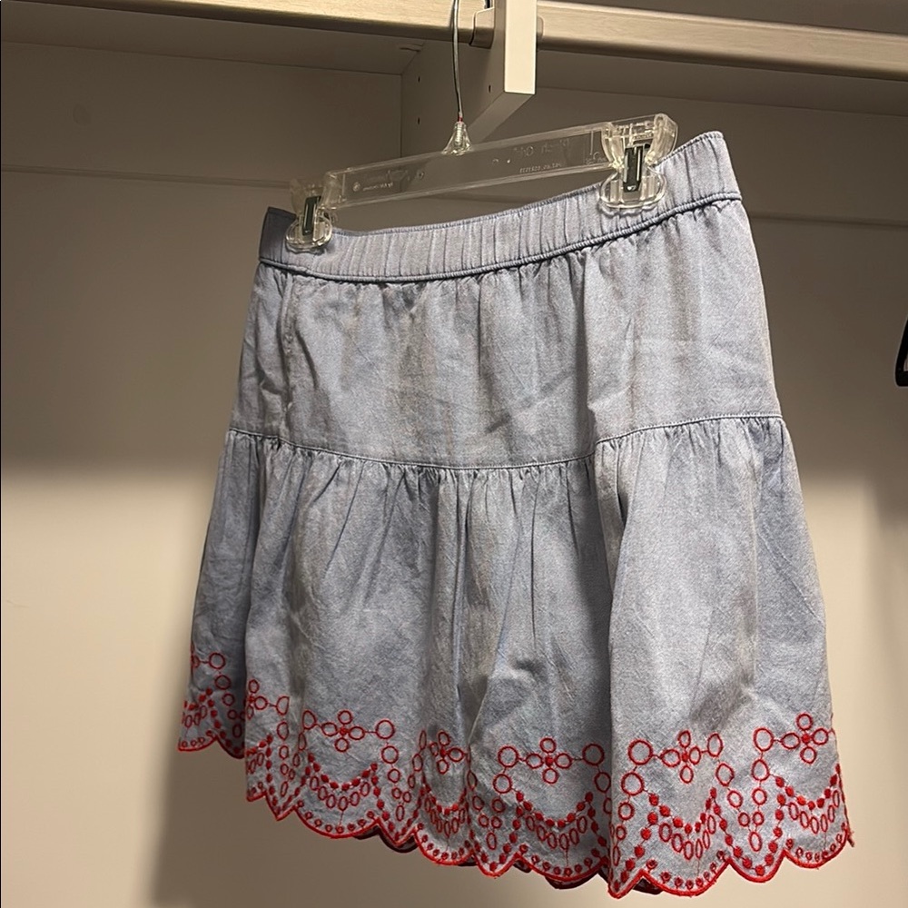 Vineyard Vines Blue Denim Mini Skirt with Red embroidery